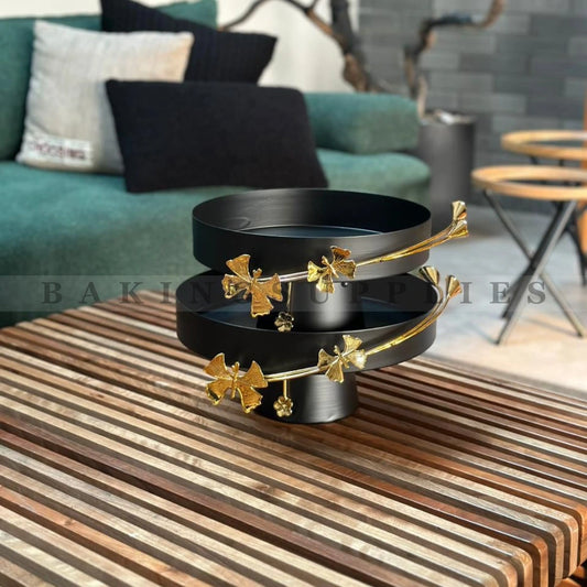 Luxury Black & Gold Platters with Stand | Baking Supplies