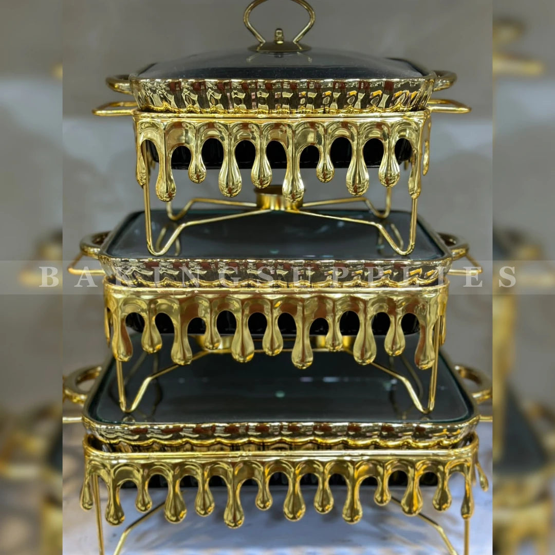 3-Piece Luxury Gold Drip Chafing Dish Set