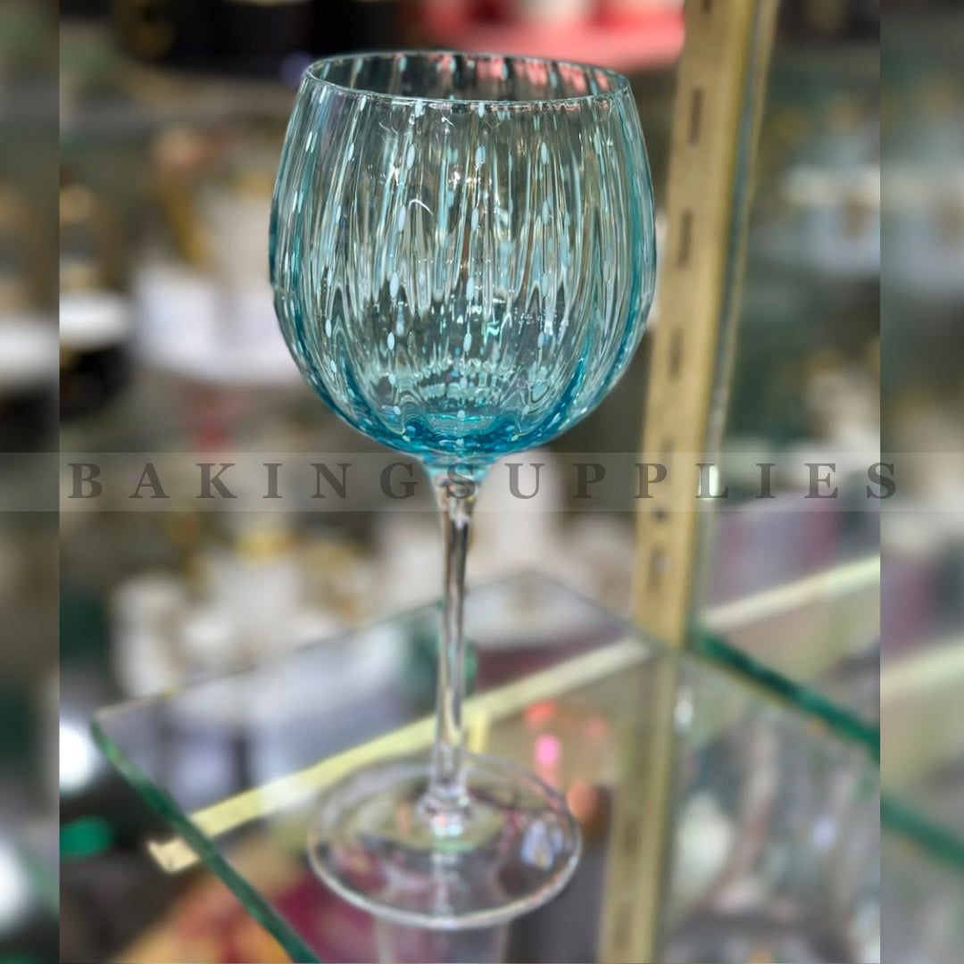 Blue Ribbed Wine Glass Set 6 Pieces