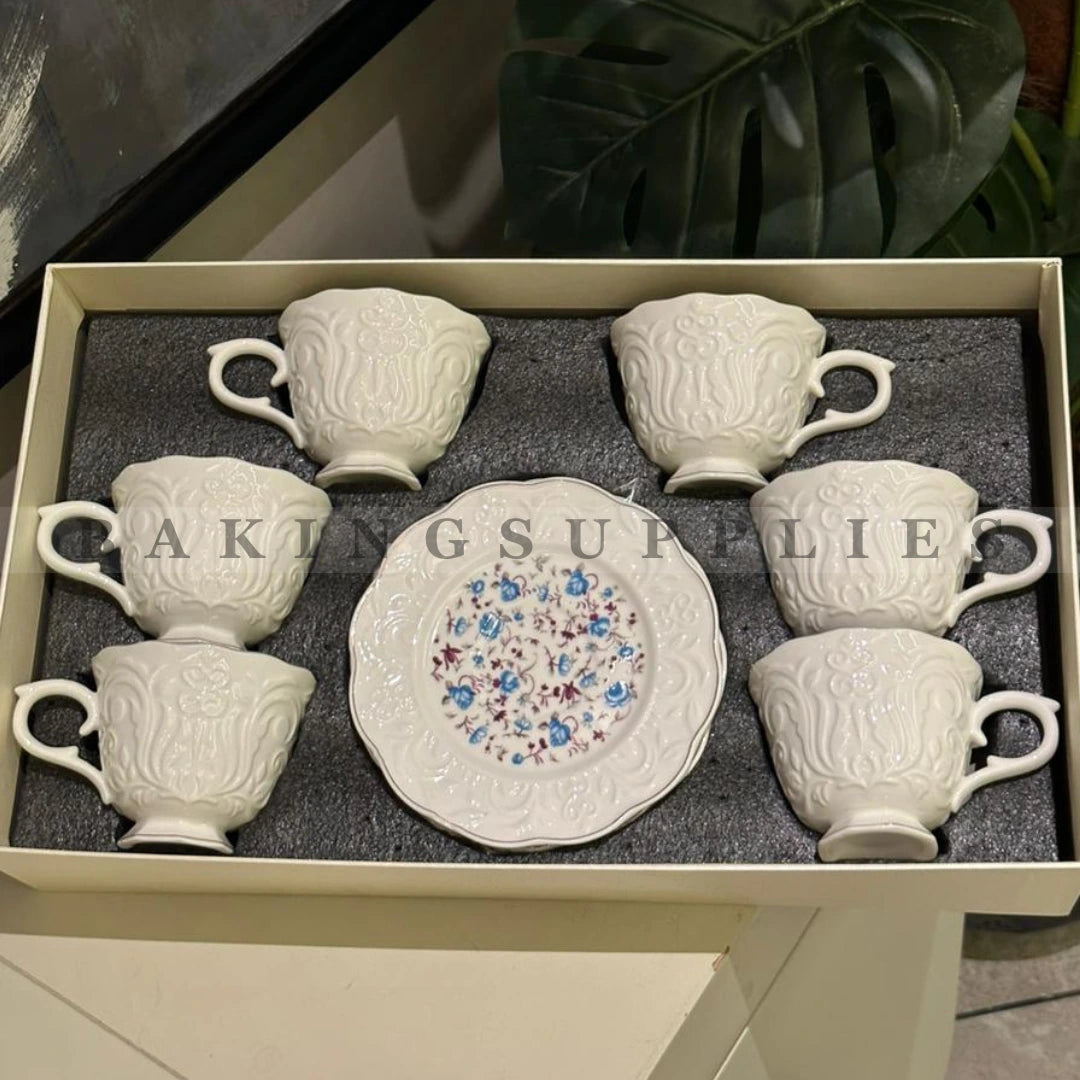 Luxury Ceramic Cups & Saucers 7-Piece Set