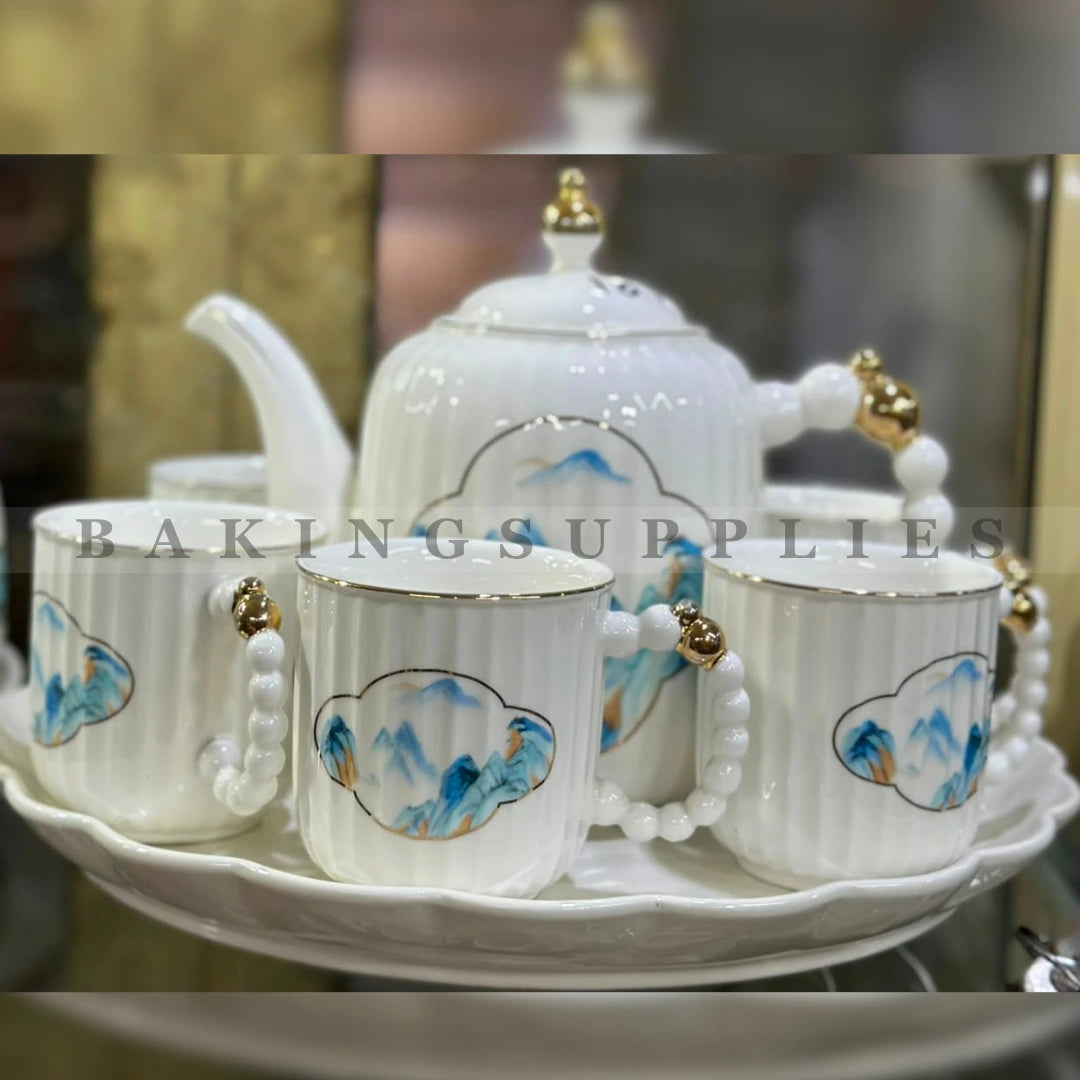 Blue Mountain Gold Ceramic Tea Set 8 Pieces