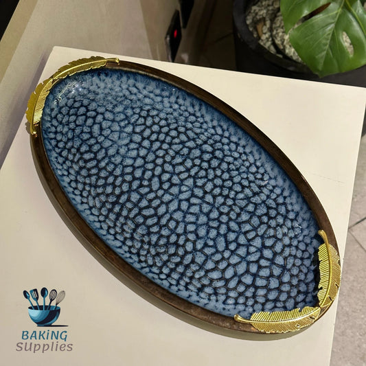 Blue Snake Serving Tray with Gold Snake Detail – Luxury Serveware