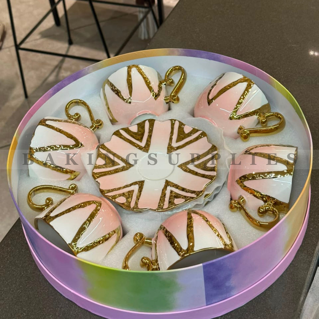 Luxury 12 Piece Gold Accent Cup & Saucer Set