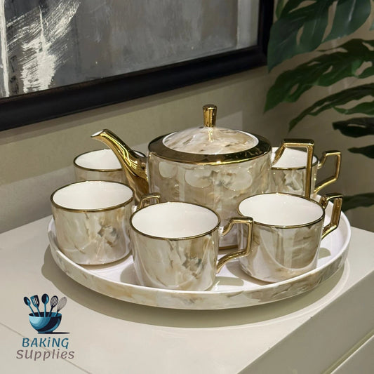 Bone China Toray Gold Tea Set with Rotating Tray – Elegant Tea Service