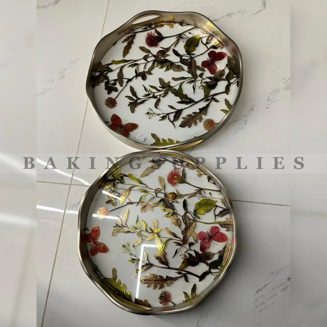 Set of 2 Premium Acrylic Decorative Serving Trays with Floral Design