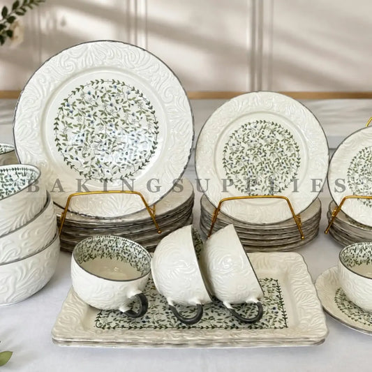 Botanical Embossed Ceramic Breakfast Set 32 Pieces