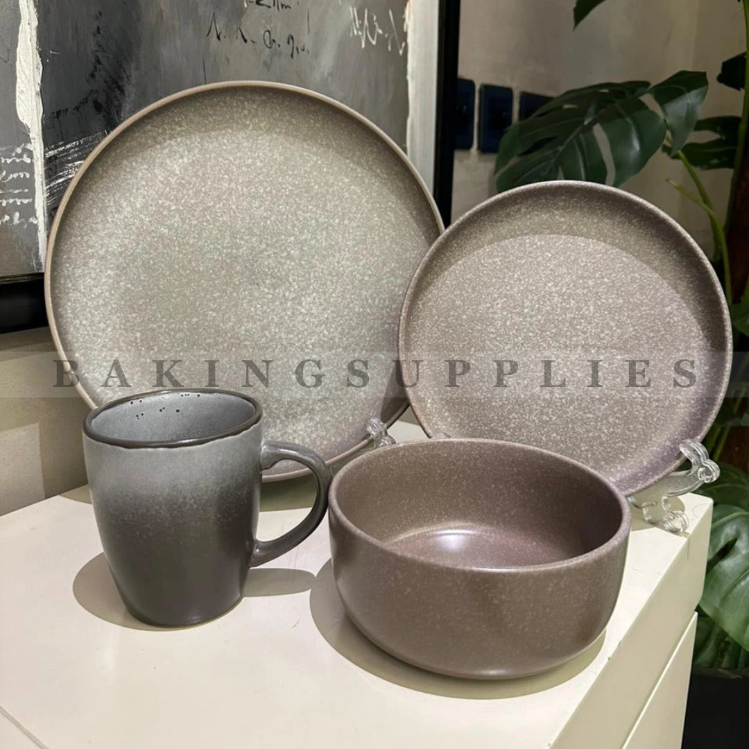 Ceramic tableware set including plates, mug, and bowl 