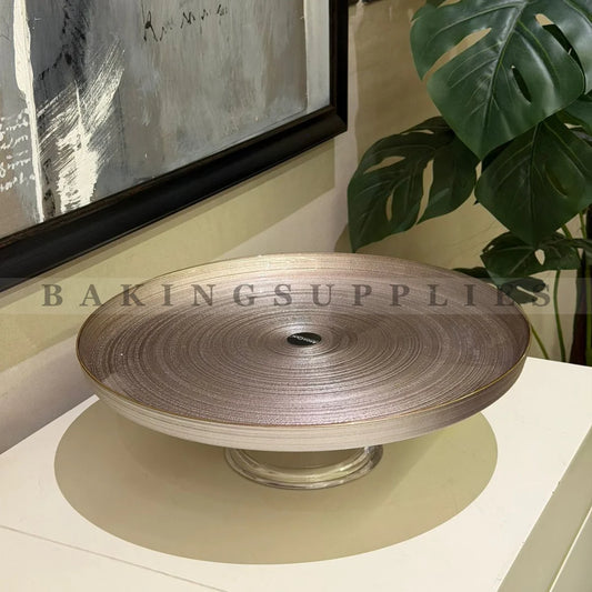 Brown Cake Dish with Gold Rim – Elegant Dessert Server