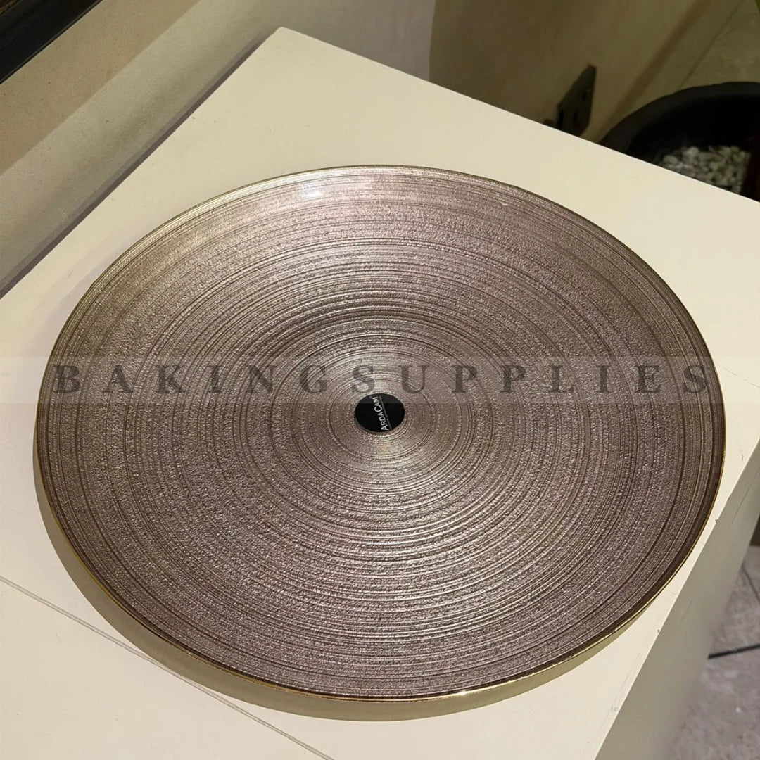 Brown Cake Platter with Gold Rim – Elegant Dessert Serving Plate