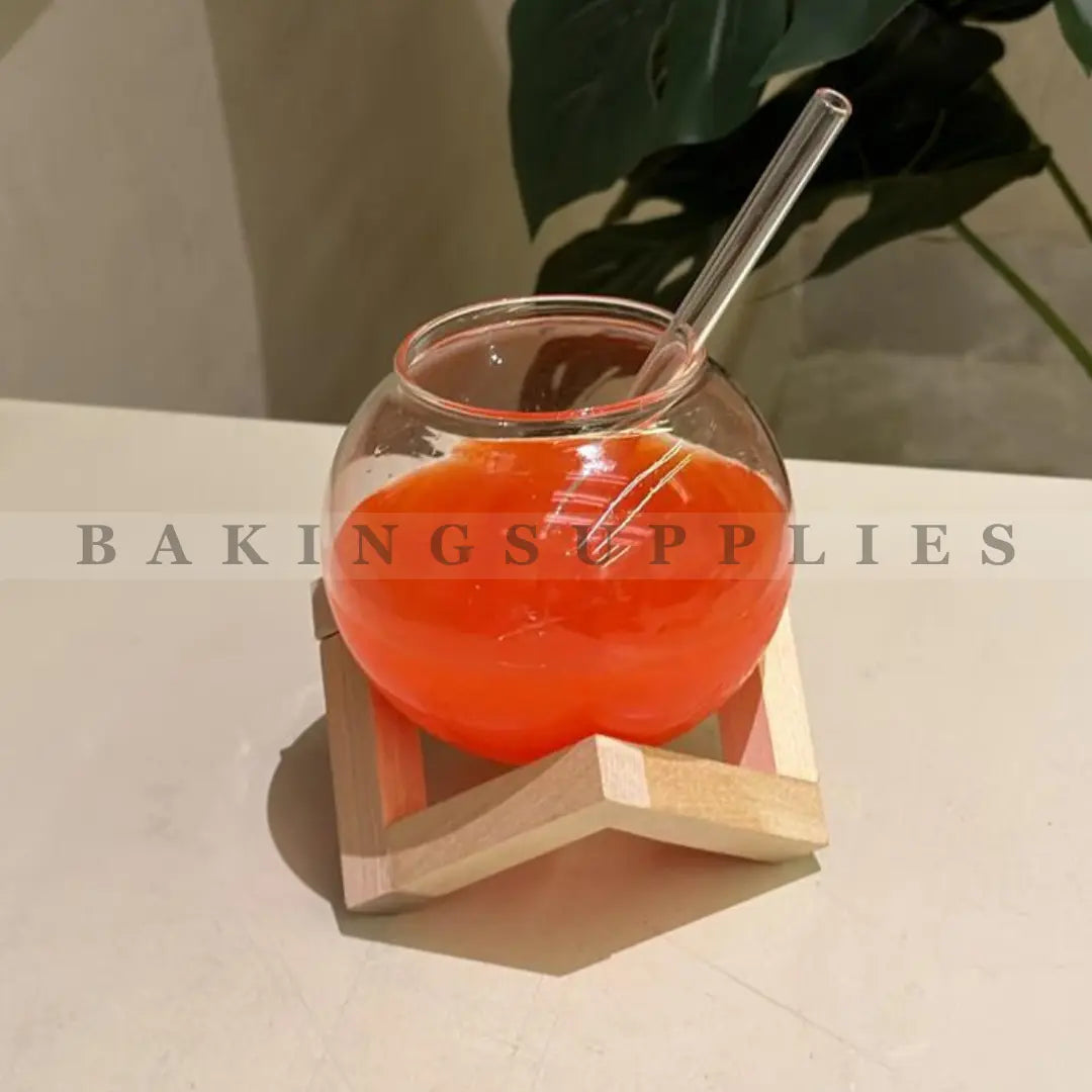 Bubble Glass Cup with Glass Straw