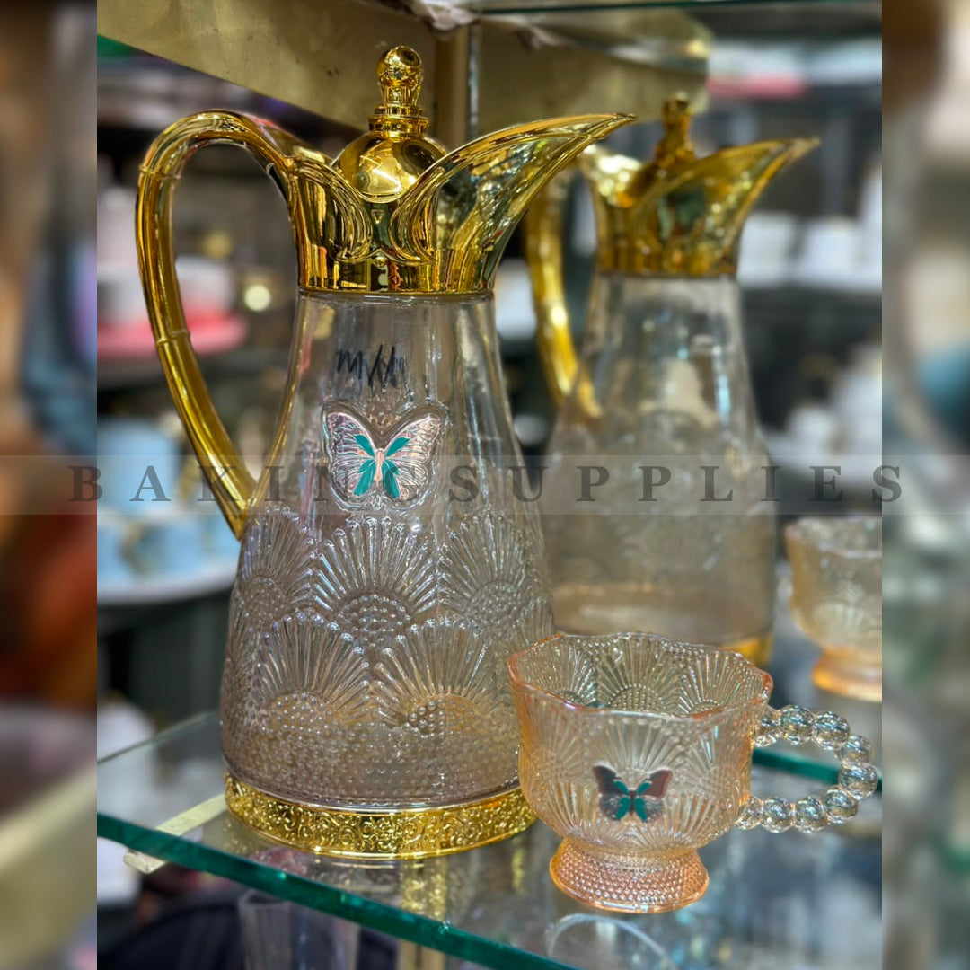 Butterfly Glass Jug & Mug Set 5 Pieces