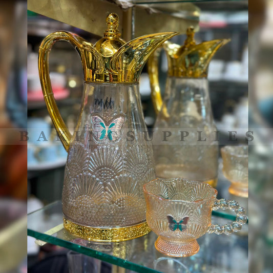 Butterfly Glass Jug & Mug Set 5 Pieces