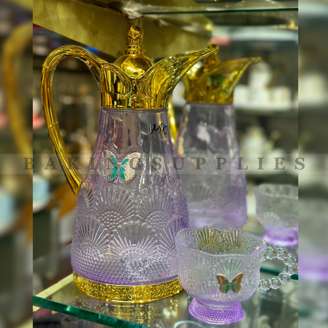 Butterfly Glass Jug & Mug Set 5 Pieces