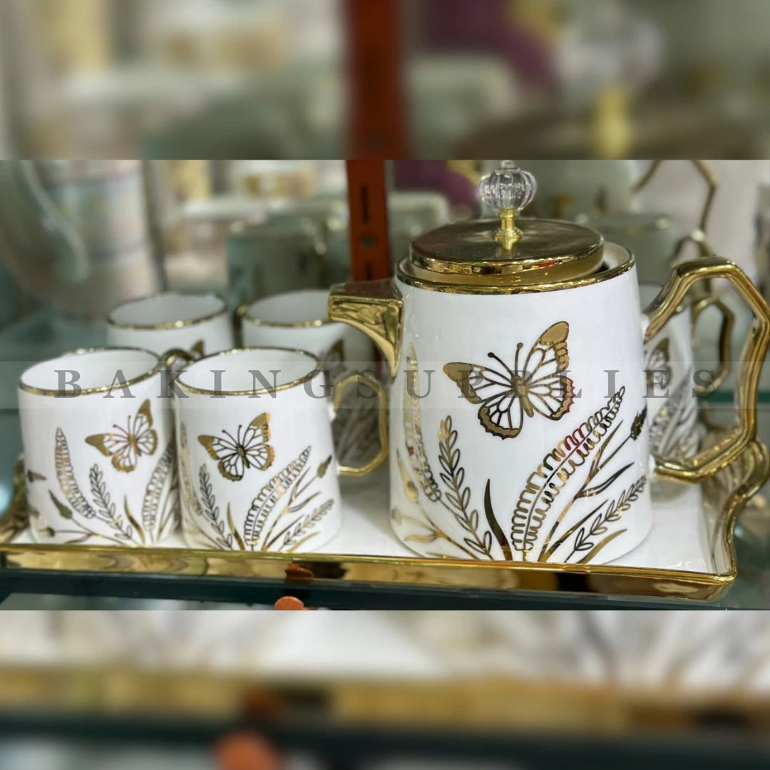 Butterfly Design Ceramic Tea Set 8 Pieces