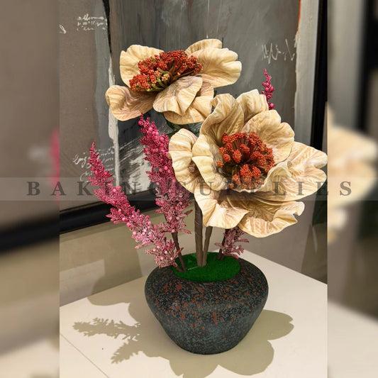 Artificial Magnolia Flower in Ceramic Pot