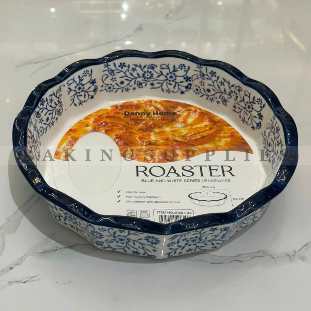 Danny Home Round Blue & White Porcelain Roaster Dish