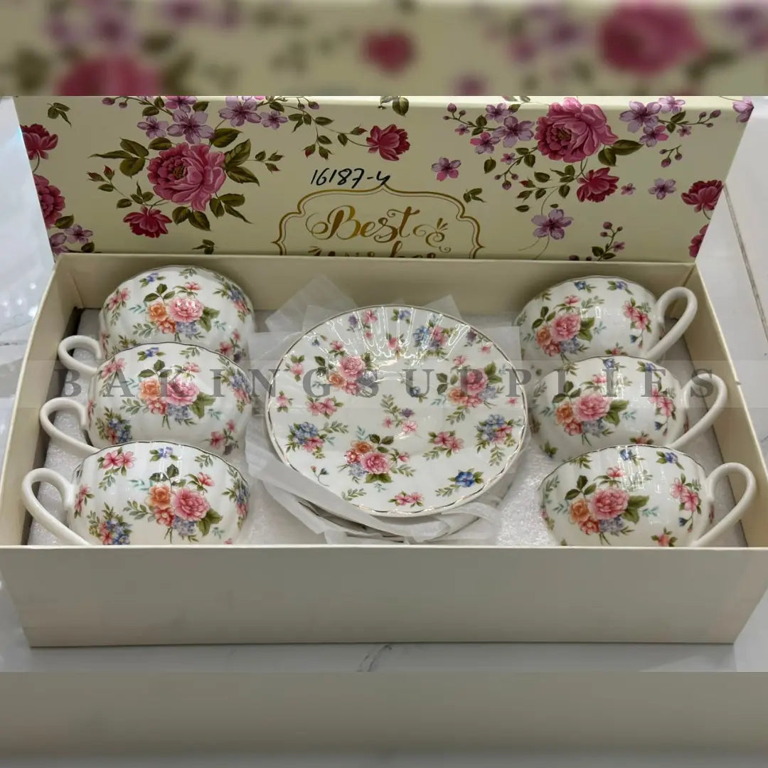 Premium Floral Porcelain Cup & Saucer Set 12 Pieces | Elegant Tea Set