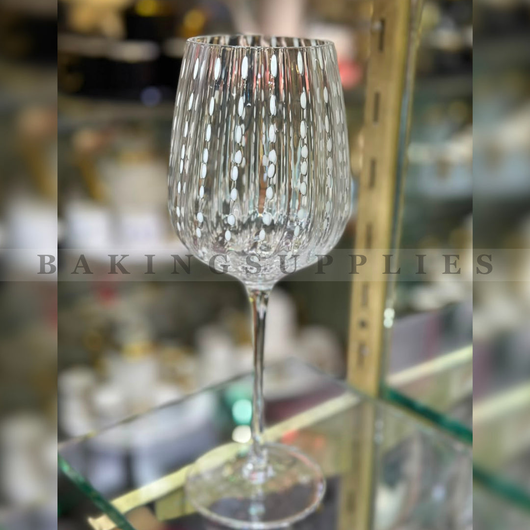 Clear White Dotted Wine Glass Set 6 Pieces