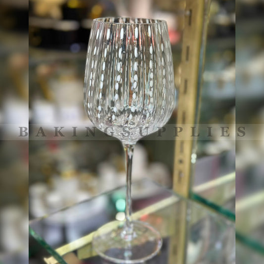 Clear White Dotted Wine Glass Set 6 Pieces