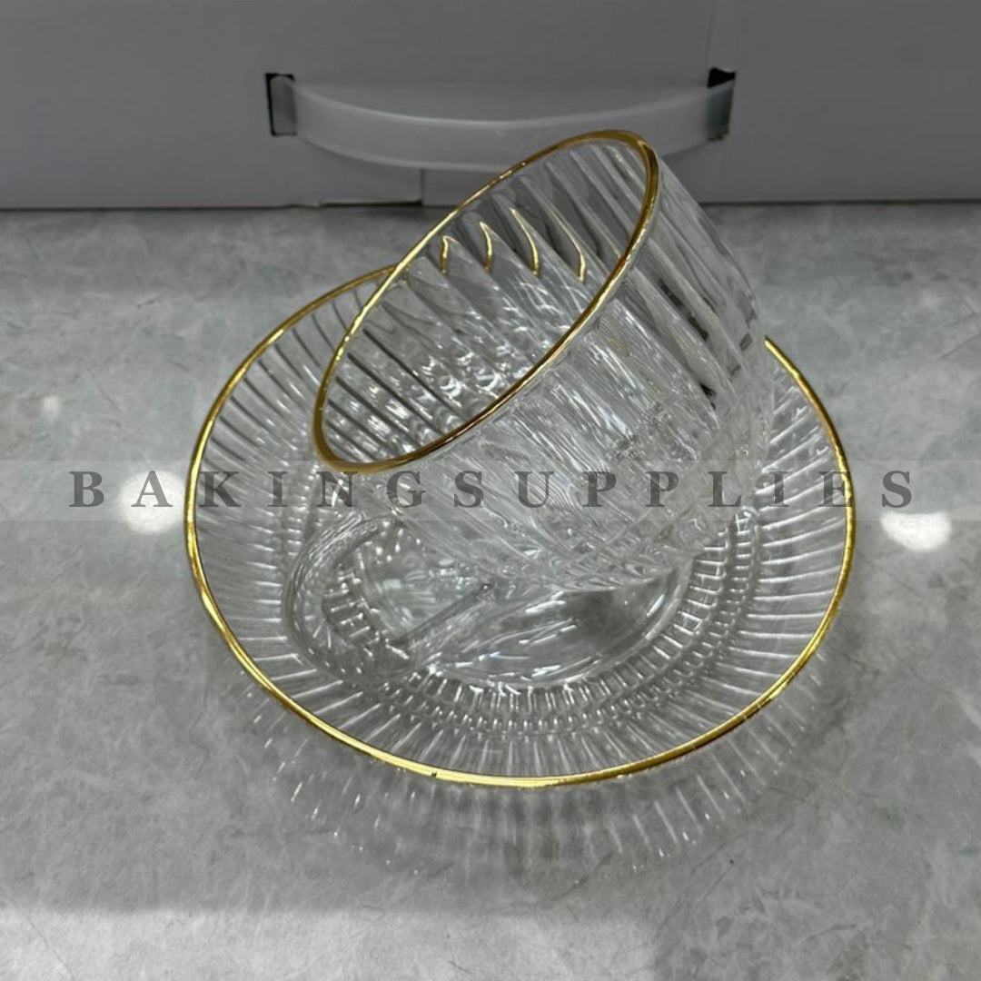 Crystal Cup & Saucer Set with Gold Rim Set of 6 | Elegant Tea & Coffee Cups