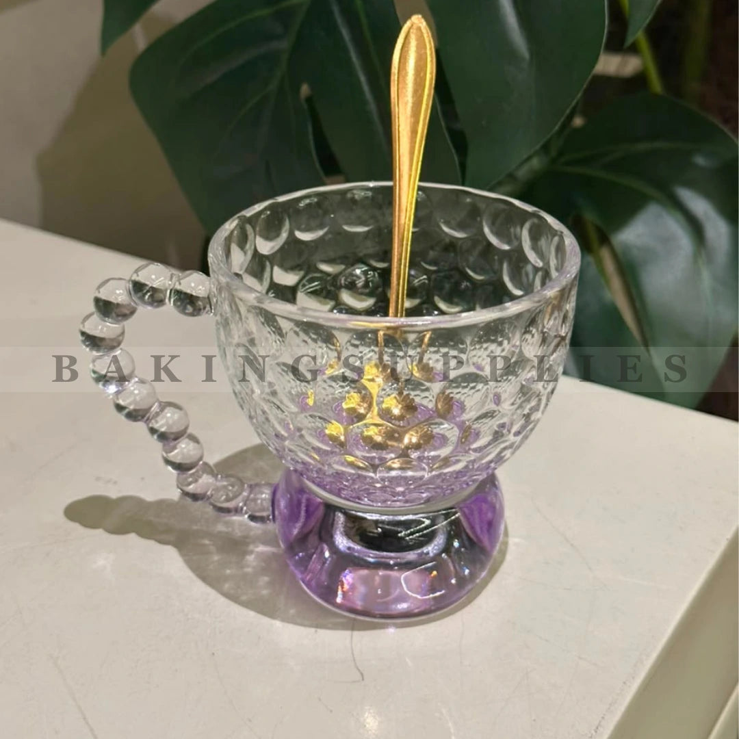 Single Glass Dessert Bowl with Golden Spoon | 3 Colors