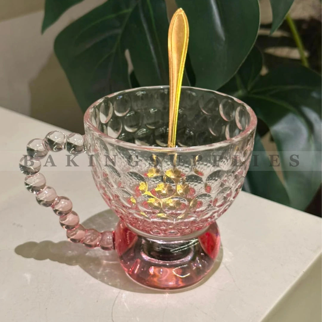 Single Glass Dessert Bowl with Golden Spoon | 3 Colors