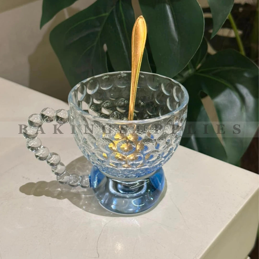 Single Glass Dessert Bowl with Golden Spoon | 3 Colors