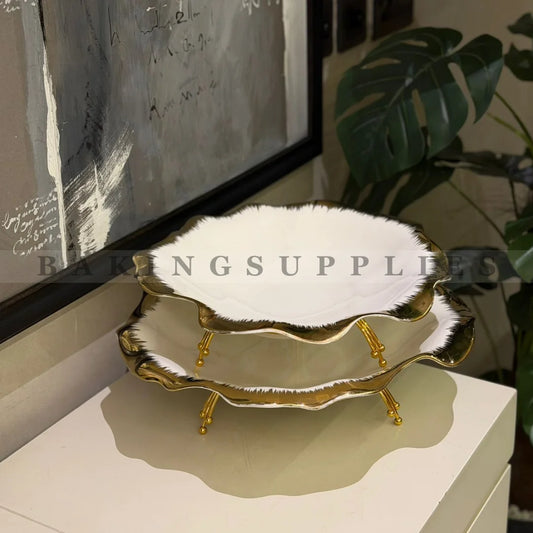 13″ Curved Serving Platter with Gold Stand