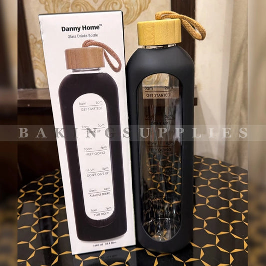 Danny Home 1000ml Glass Water Bottle with Time Marker | Leakproof Water Bottle