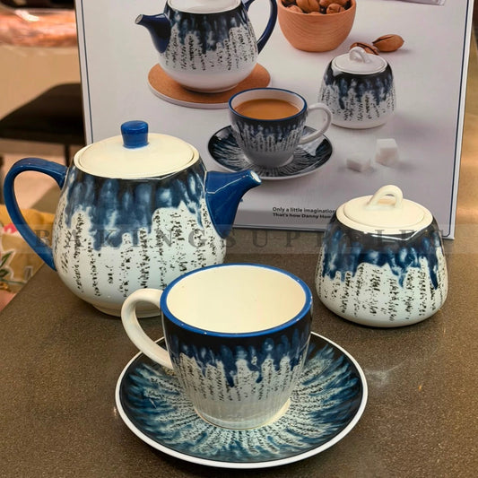 Danny Home 16-Piece Premium Porcelain Tea Set with Teapot & Sugar Pot