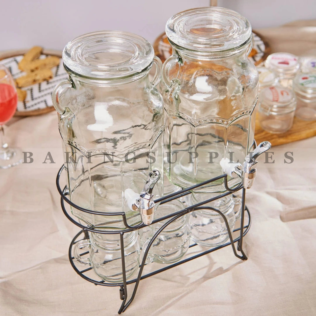 Danny Home Glass Beverage Dispenser Set with 6 Glasses