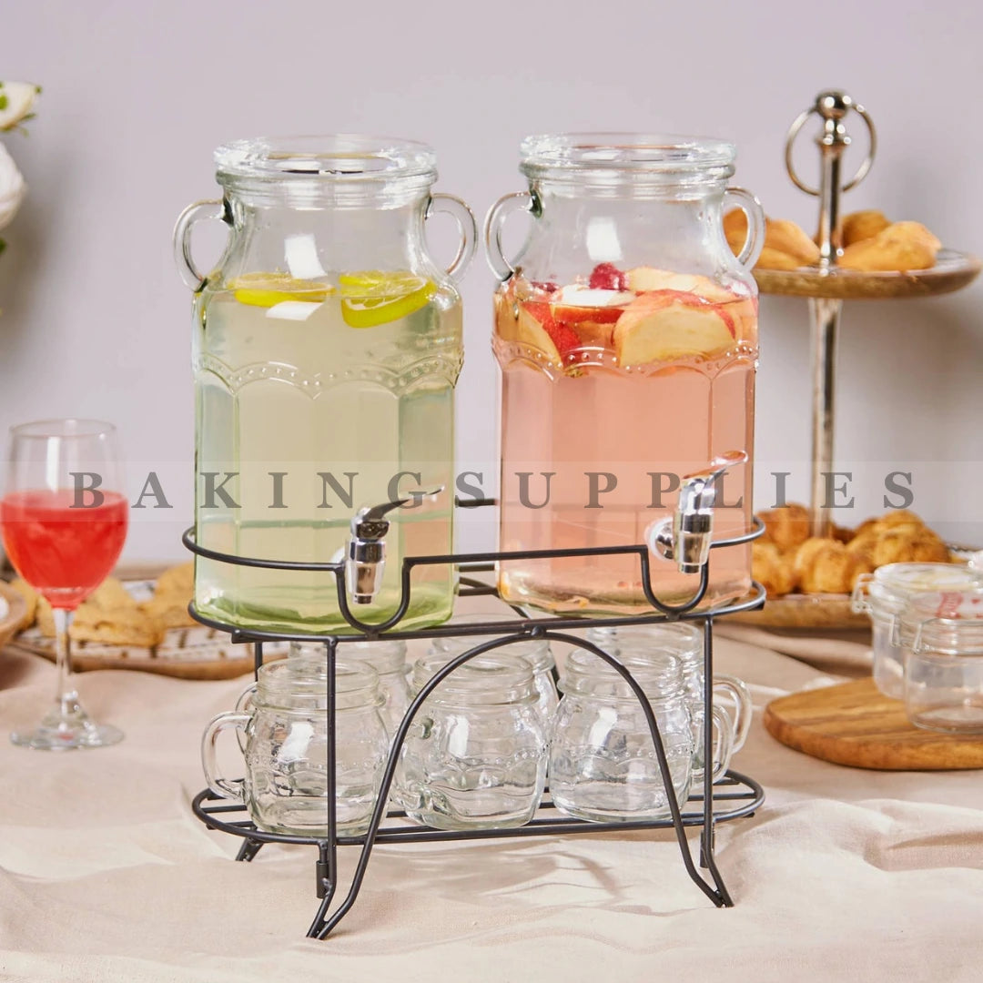 Danny Home Glass Beverage Dispenser Set with 6 Glasses