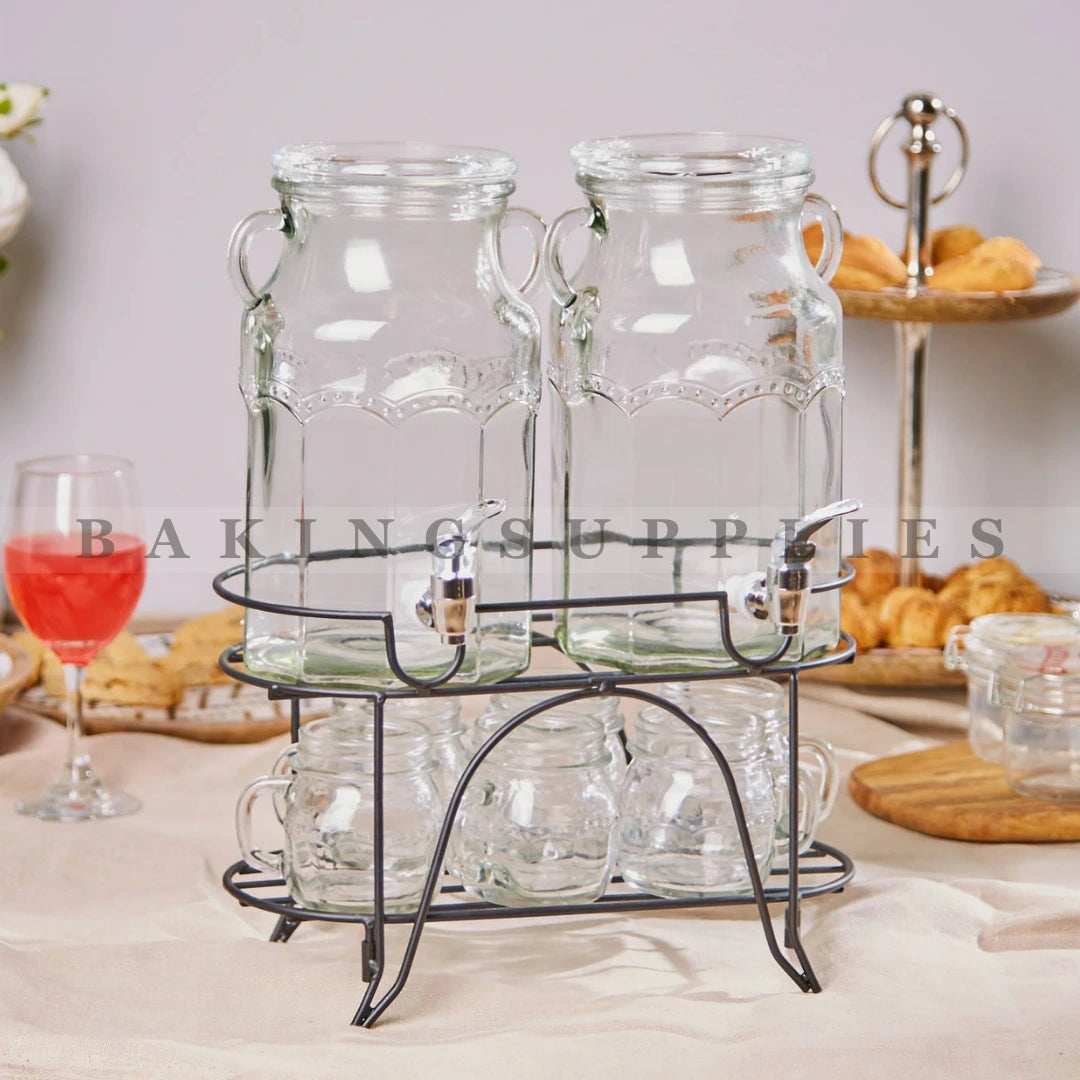 Danny Home Glass Beverage Dispenser Set with 6 Glasses
