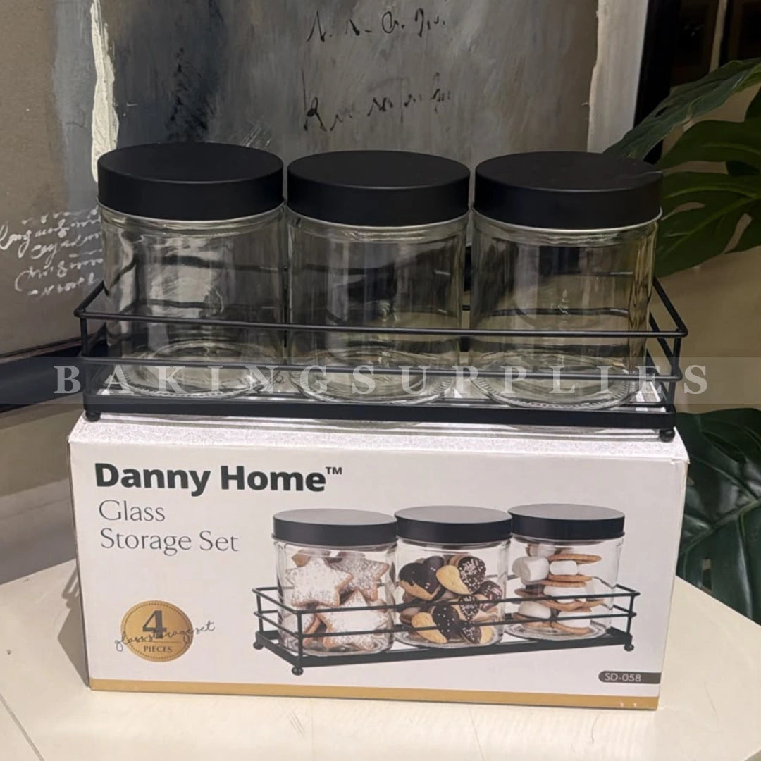 Danny Home 4 Piece Glass Storage Set with Metal Stand