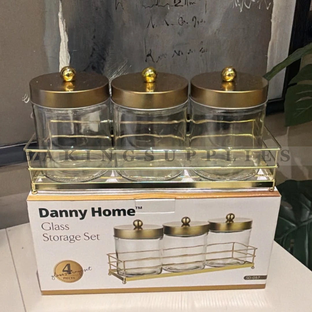 Danny Home 4 Piece Glass Storage Set with Metal Stand