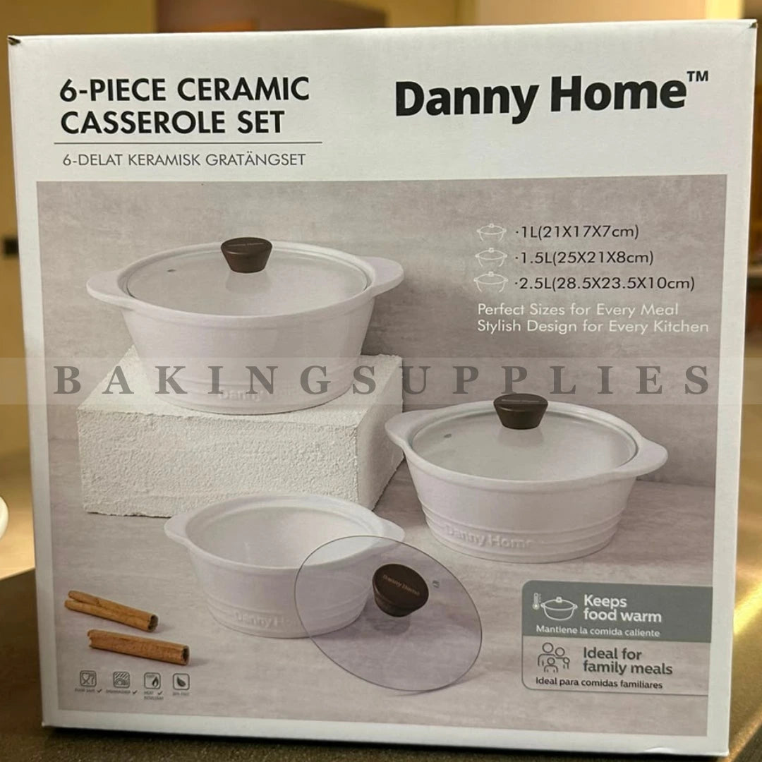 Danny Home 6-Piece Ceramic Casserole Set with Glass Lids