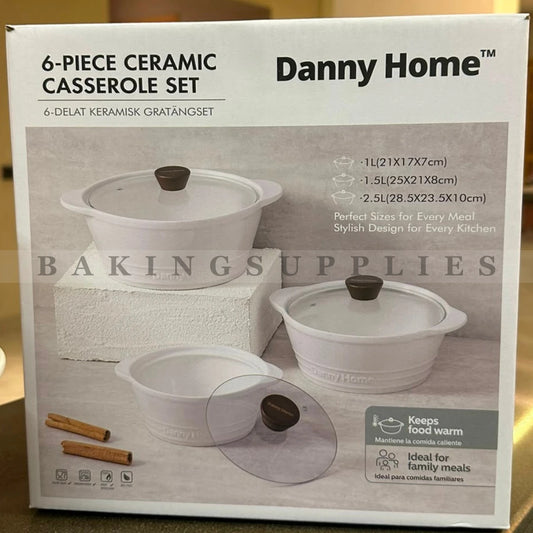 Danny Home 6-Piece Ceramic Casserole Set with Glass Lids
