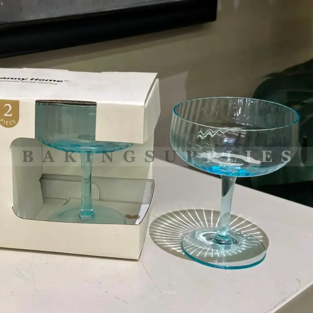 Danny Home Aqua Blue Coupe Wine Glasses Set of 2