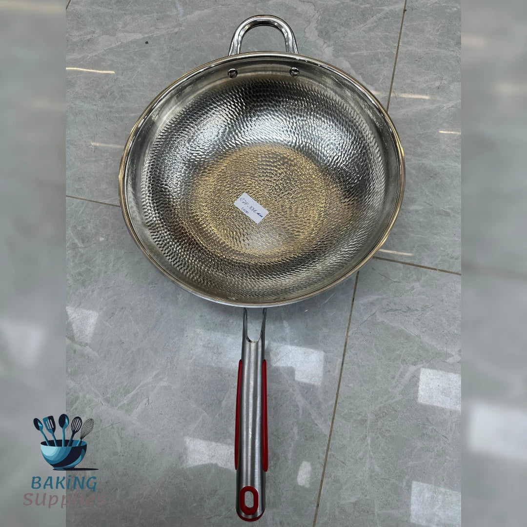Honey Comb Stainless Steel Wok with Lid – Durable Kitchen Essential