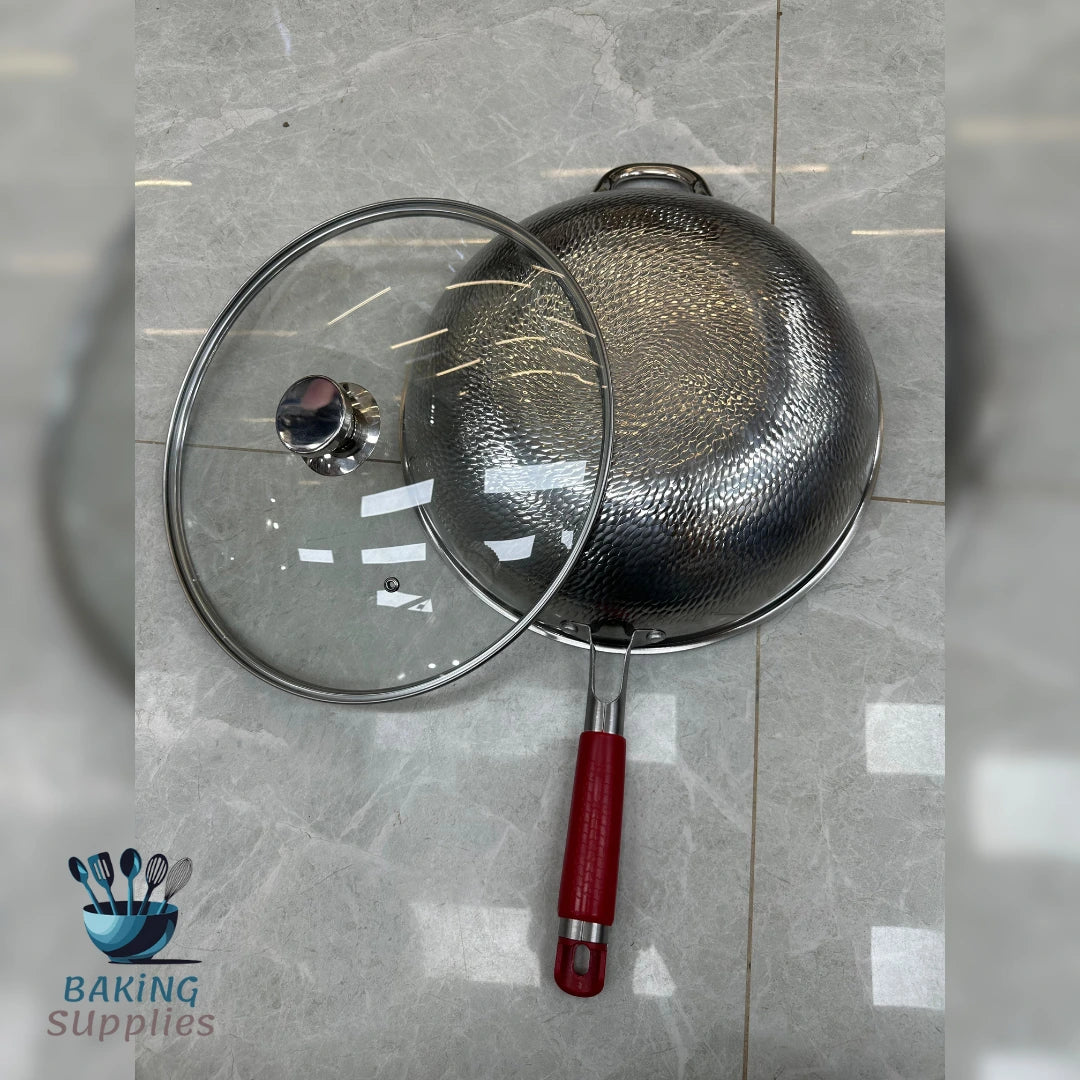 Honey Comb Stainless Steel Wok with Lid – Durable Kitchen Essential