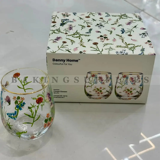 Danny Home Floral Coupe Glass Set of 4