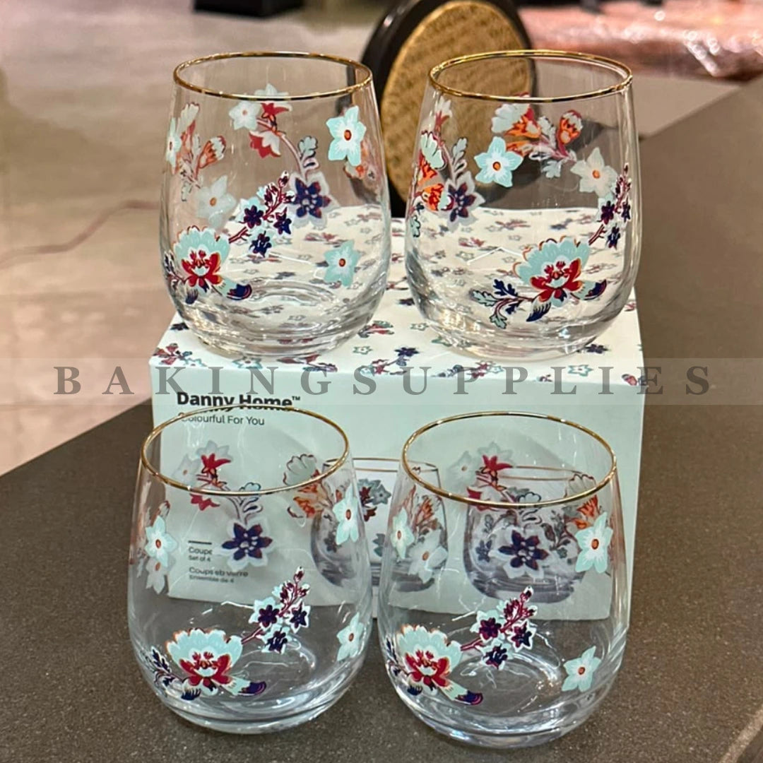 Danny Home Floral Glass Set 4 Pieces 350ml