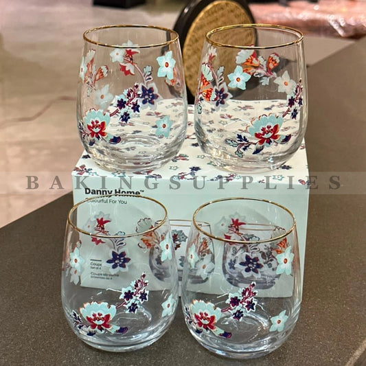 Danny Home Floral Glass Set 4 Pieces 350ml
