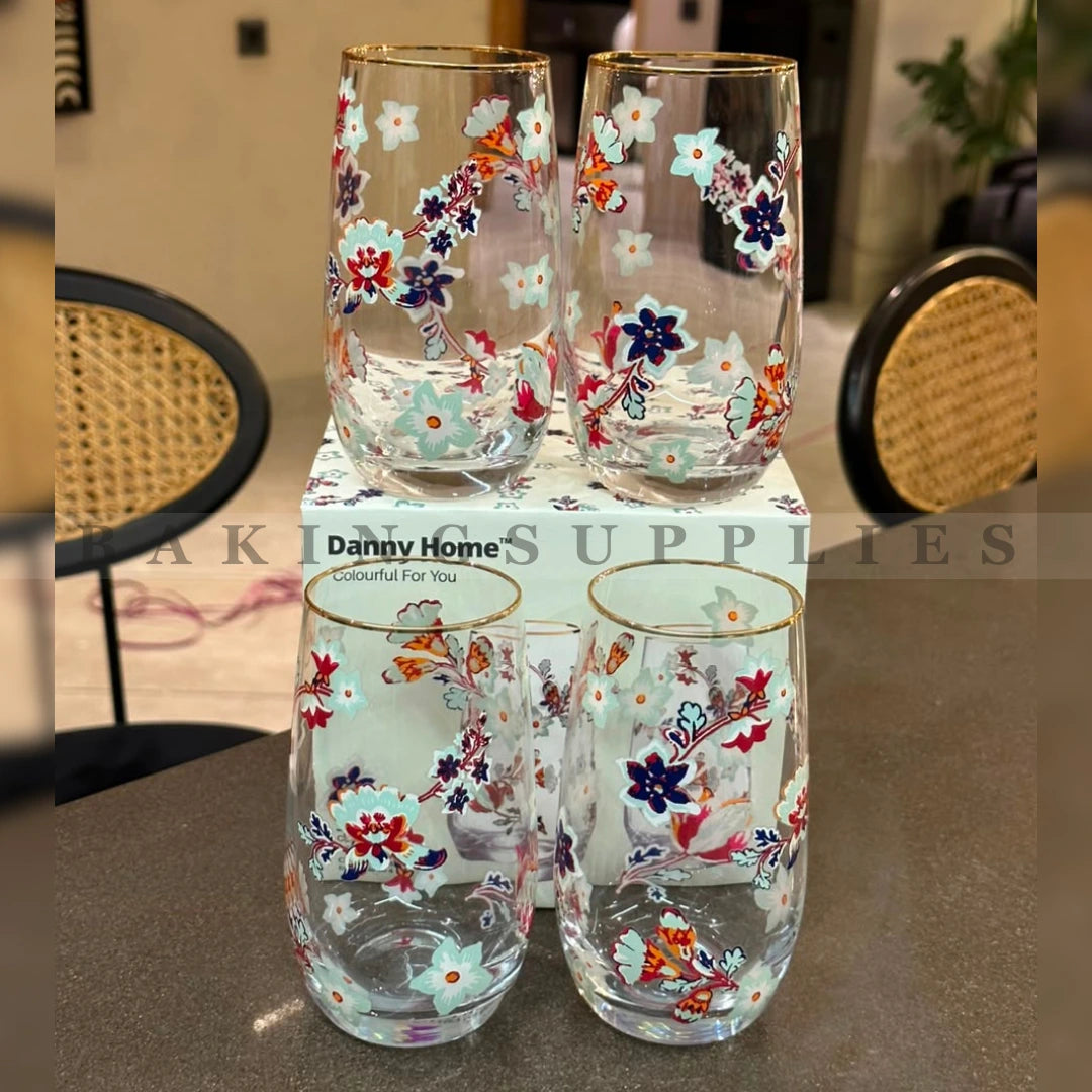 Danny Home Floral Glass Set 4 Pieces 390ml