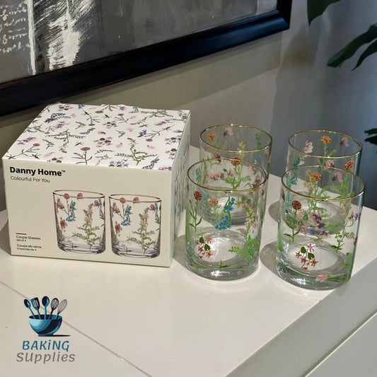 Danny Home Flower Short Glass Set – 4 Pieces, 410 ml
