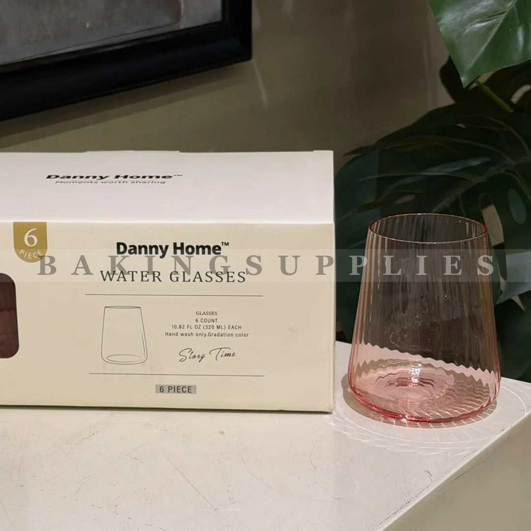 Danny Home Pink Ribbed Water Glasses Set of 6