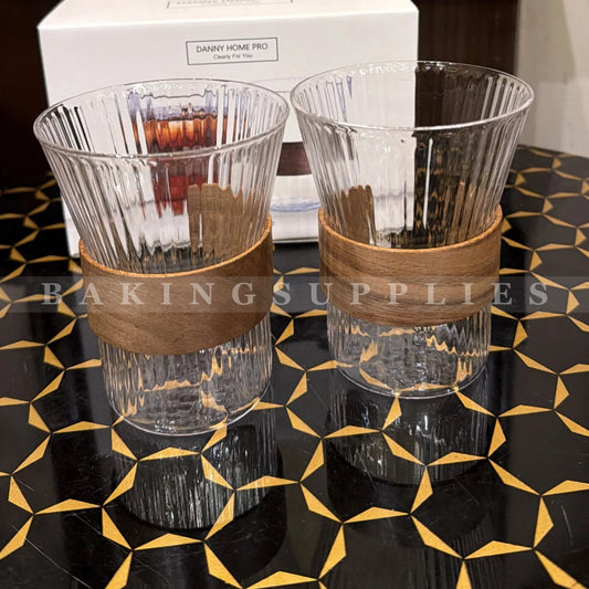 Danny Home Pro Set of 2 Glass Tumblers with Wooden Grip