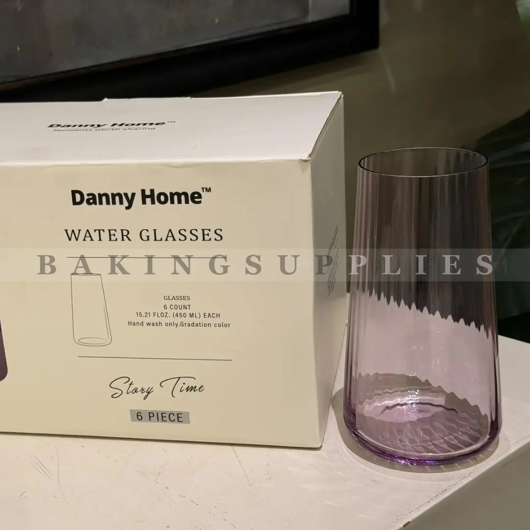 Danny Home Purple Ribbed Water Glasses Set of 6
