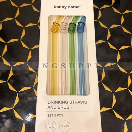 Danny Home Reusable Glass Drinking Straws Set with Cleaning Brush