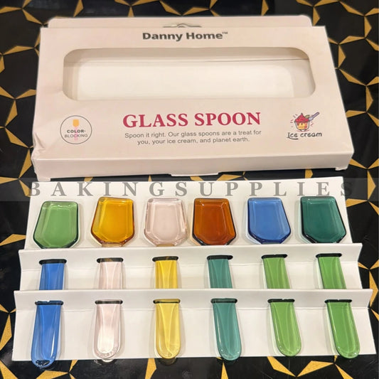 Danny Home Set of 6 Glass Spoons | Premium Colored Glass Dessert Spoons